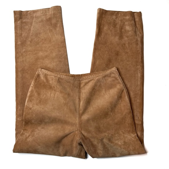 Tan Camel Genuine Suede Leather Straight Leg Pants 4 - Picture 2 of 7